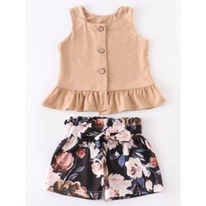 NEW Girl's Beige Floral Paperbag Shorts Set Size 4